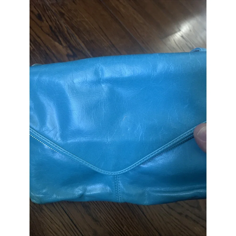 Hobo International Turquoise Leather Crossbody Small Zip Flap Purse Boho Chic